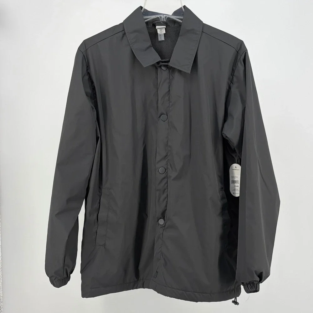 BCG Mens Training Coach Jacket Gray Snap Front Mesh Lined‎ Windbreaker Size S